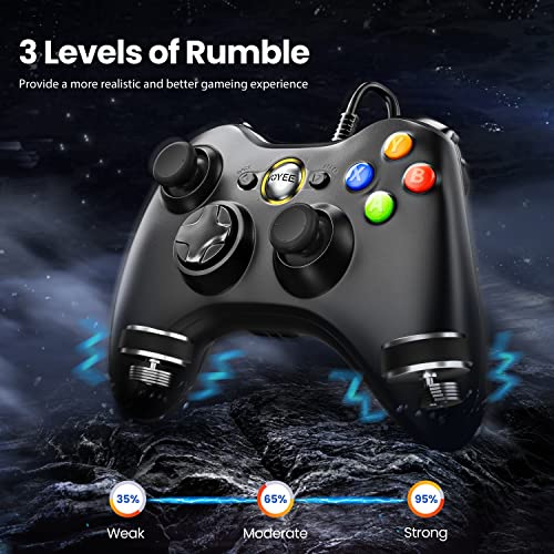 VOYEE PC Controller, Wired Controller Compatible with Microsoft Xbox 360 & Slim/PC Windows 10/8/7, with Upgraded Joystick, Double Shock | Enhanced (Black) - Image 3