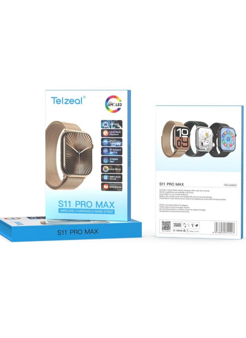 Telzeal - Telzeal S11 Pro Max Smartwatch - AMOLED Display, Local Music Playback, Bluetooth Calling, Wireless Charging - Image 1