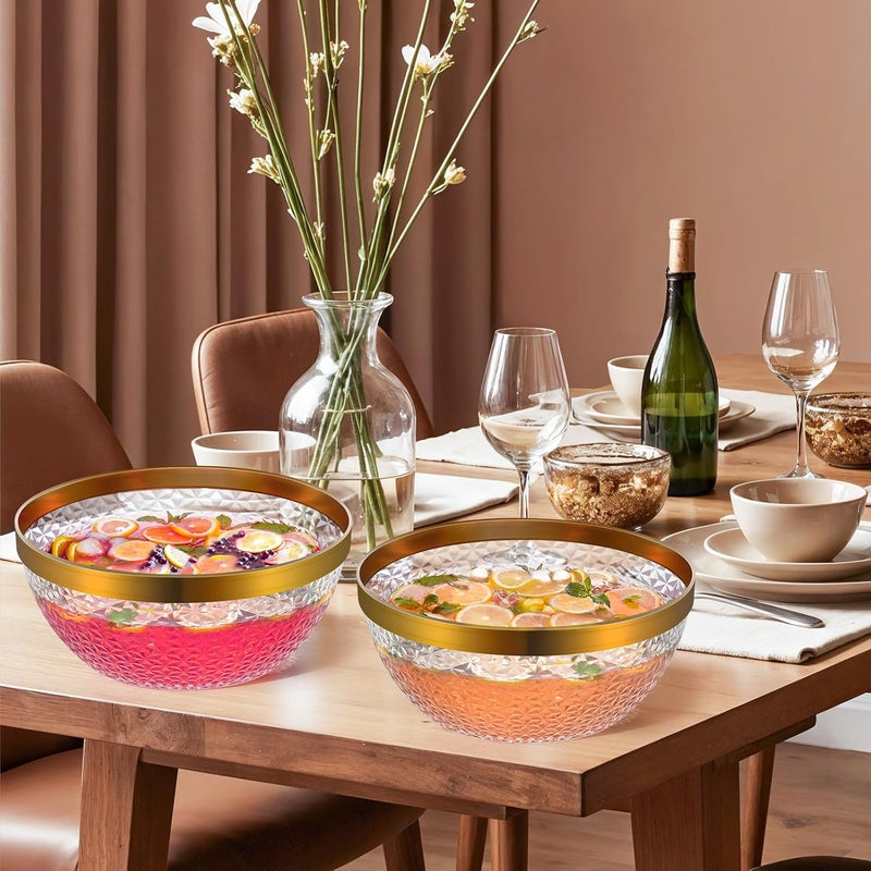 NiHome Gold Trim Clear Plastic Punch Bowl with Ladle and Tong for Parties, Weddings, BBQs, 1.4 Gallon Beverage Serving Bowl Complete Set for Cocktails, Salads, Snacks, Easy to Clean (Set of 2) - Image 4