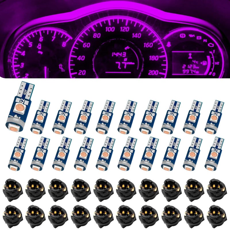 Damwot 74 Led Bulb Dash Lights Super Bright T5 37 74 LED Bulb with Twist Lock Socket PC74 PC37Dashboard Lights Instrument Cluster Bulbs KitsPack of 20 Pink - Image 3