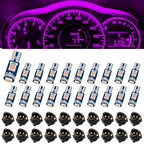 Damwot 74 Led Bulb Dash Lights Super Bright T5 37 74 LED Bulb with Twist Lock Socket PC74 PC37Dashboard Lights Instrument Cluster Bulbs KitsPack of 20 Pink - Image 1