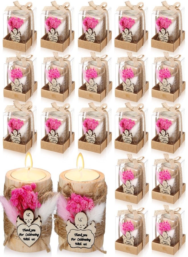 MTLEE 20 مجموعة من شموع المعمودية للضيوف حوامل شموع خشبية مع شموع تيلايت بطاقات وصناديق هدايا للمعمودية حفل زفاف حفلة استحمام الأطفال تذكارات (وردي، طفل) - Image 1