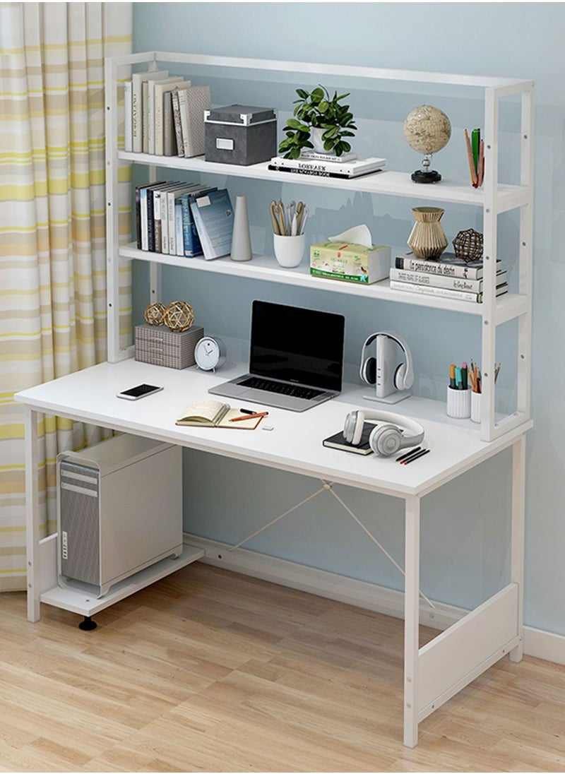 JANTENS - Computer Desk with Adjustable Bookshelf 120x60x170cm White Engineered Wood - Image 1