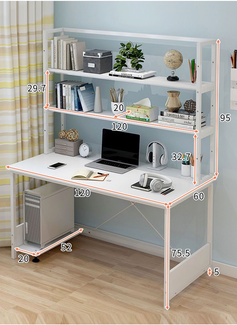 JANTENS - Computer Desk with Adjustable Bookshelf 120x60x170cm White Engineered Wood - Image 1