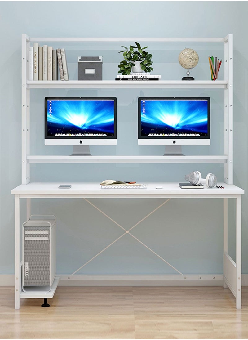 JANTENS - Computer Desk with Adjustable Bookshelf 120x60x170cm White Engineered Wood - Image 1