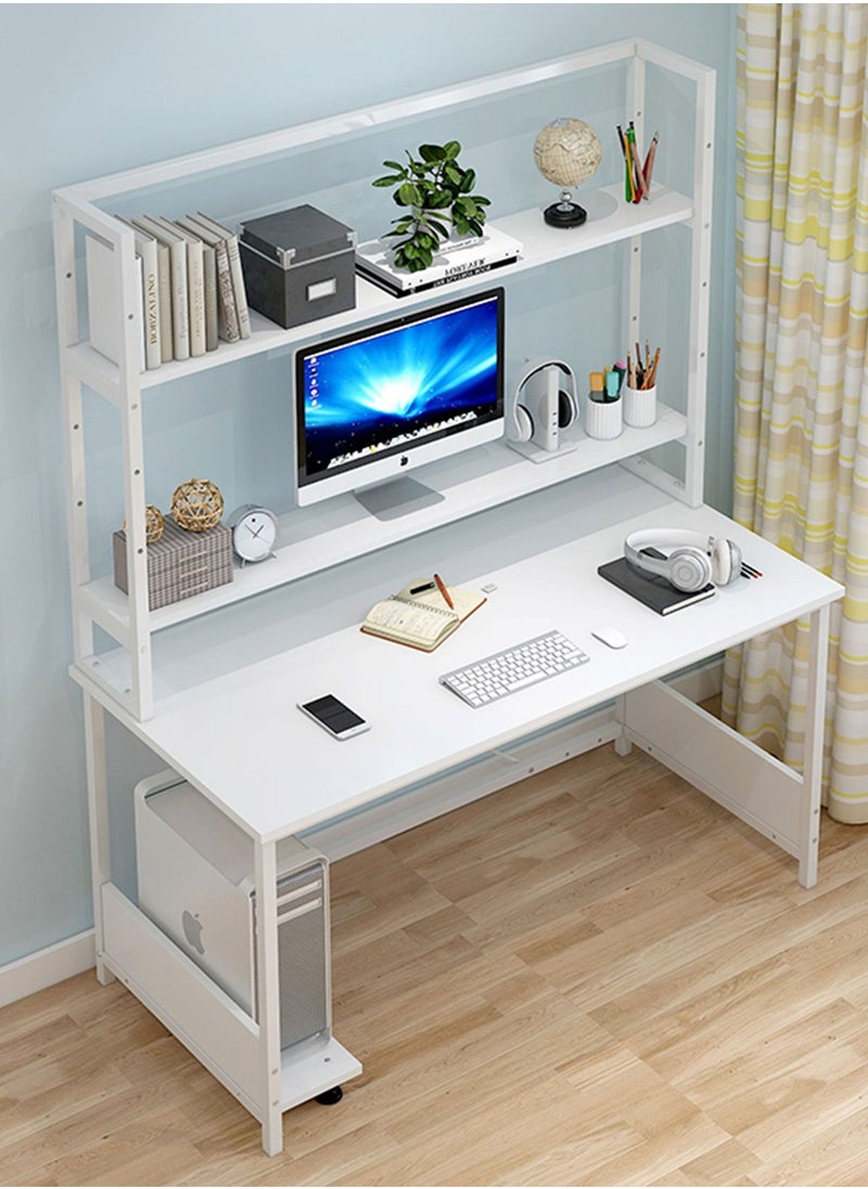 JANTENS - Computer Desk with Adjustable Bookshelf 120x60x170cm White Engineered Wood - Image 1