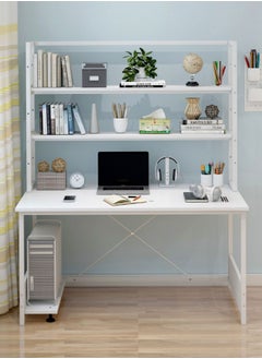 JANTENS Computer Desk with Adjustable Bookshelf 120x60x170cm White Engineered Wood  - Image 4