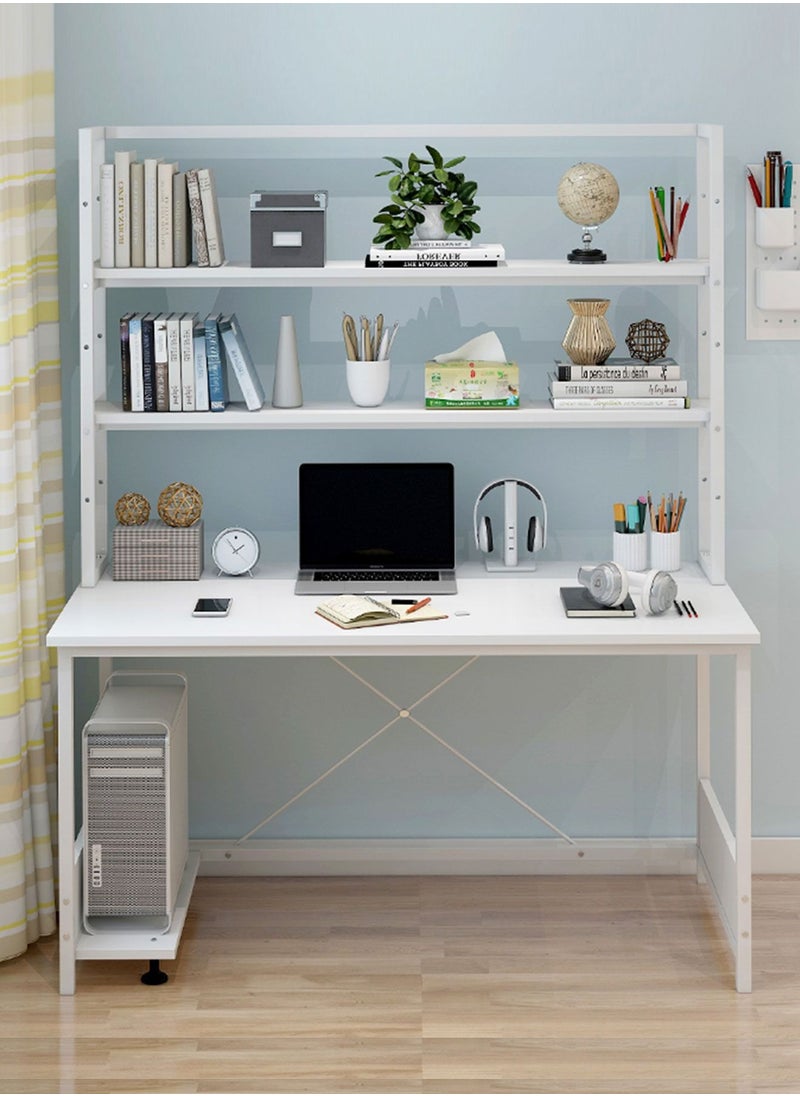 JANTENS - Computer Desk with Adjustable Bookshelf 120x60x170cm White Engineered Wood - Image 1