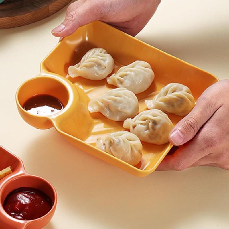 DLEST Square Shape Small Snack Dessert Dishes with Chutney Compartment Unbreakable Set for Kids Chat/Snack Plate Lightweight, Eco-Friendly & Freezer Dishwasher Safe (8pcs White, Green, Yellow, Orange) - Image 3