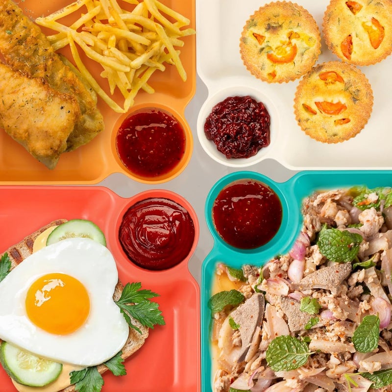 DLEST Square Shape Small Snack Dessert Dishes with Chutney Compartment Unbreakable Set for Kids Chat/Snack Plate Lightweight, Eco-Friendly & Freezer Dishwasher Safe (8pcs White, Green, Yellow, Orange) - Image 5