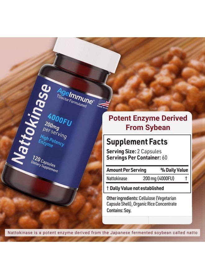 AgeImmune AgeImmune Nattokinase Supplement 4000 FU 200mg - Enzyme - Cardiovascular Support 120 Capsules -Derived from Japanese Natto - Made in The USA Without Magnesium Stearate. - Image 4
