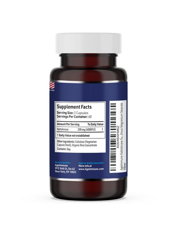 AgeImmune AgeImmune Nattokinase Supplement 4000 FU 200mg - Enzyme - Cardiovascular Support 120 Capsules -Derived from Japanese Natto - Made in The USA Without Magnesium Stearate. - Image 2
