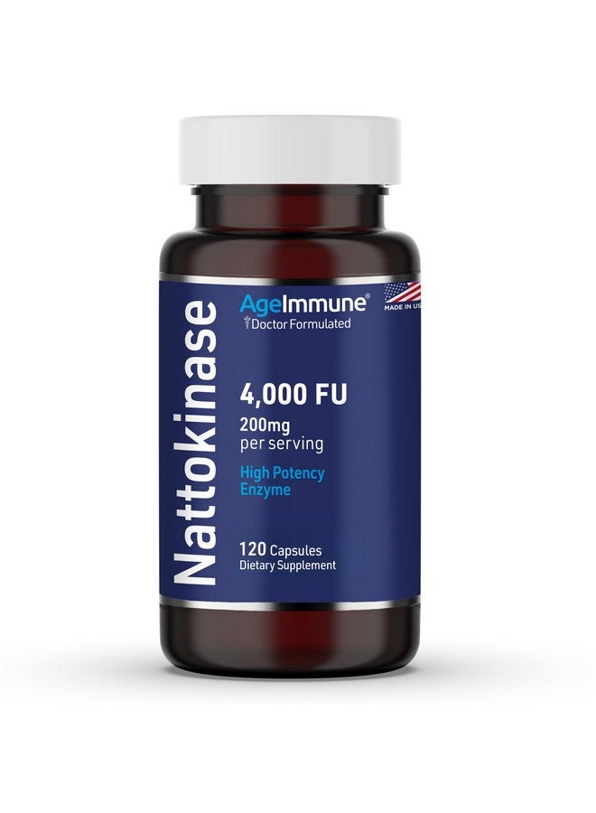 AgeImmune AgeImmune Nattokinase Supplement 4000 FU 200mg - Enzyme - Cardiovascular Support 120 Capsules -Derived from Japanese Natto - Made in The USA Without Magnesium Stearate. - Image 1
