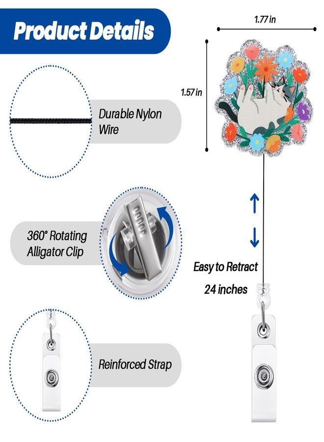 BVIIE Cute Cat Floral Vet Tech Badge Reel | Retractable ID Card Cat Lover Badge Holder | Name Tag Medical Work Badge Clip for RN LPN CNA MA ER Night Shift Nurse Nursing Student Doctor Teacher | Nurse Gifts - Image 3