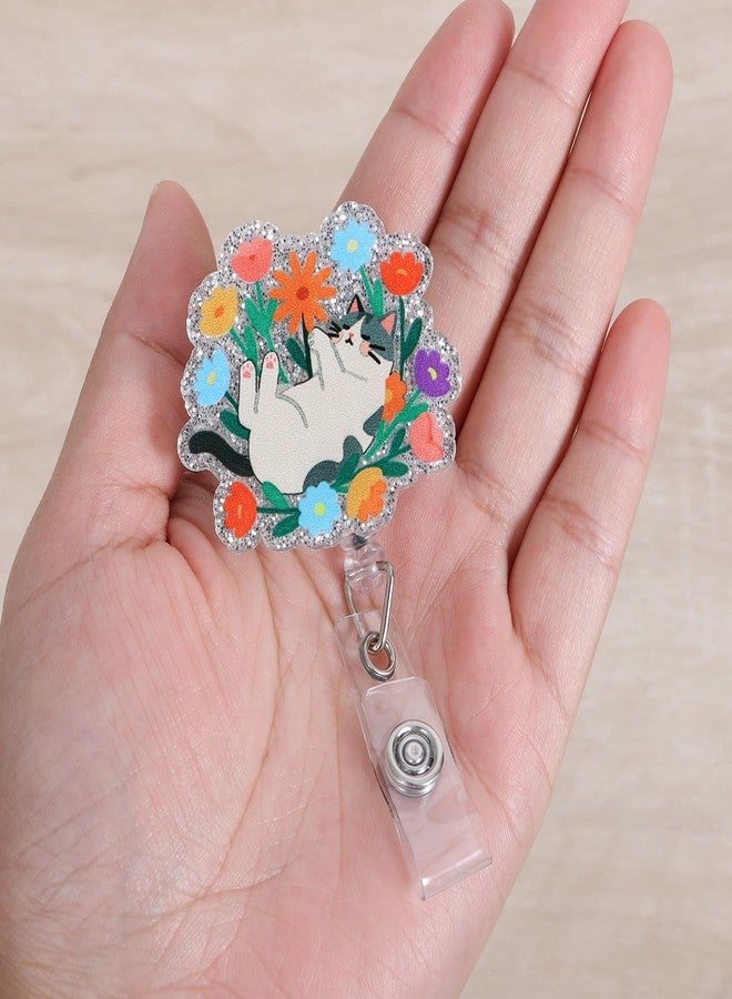 BVIIE Cute Cat Floral Vet Tech Badge Reel | Retractable ID Card Cat Lover Badge Holder | Name Tag Medical Work Badge Clip for RN LPN CNA MA ER Night Shift Nurse Nursing Student Doctor Teacher | Nurse Gifts - Image 2