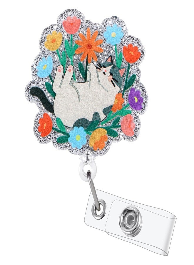 BVIIE Cute Cat Floral Vet Tech Badge Reel | Retractable ID Card Cat Lover Badge Holder | Name Tag Medical Work Badge Clip for RN LPN CNA MA ER Night Shift Nurse Nursing Student Doctor Teacher | Nurse Gifts - Image 1