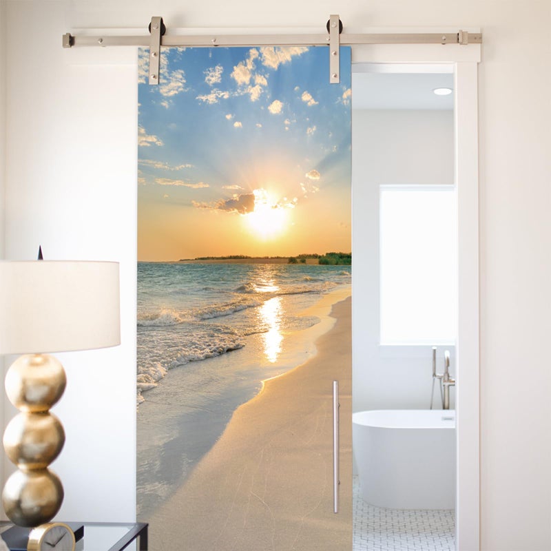 TUOKING Door Sticker,Peel and Stick Vinyl Door Decals,Self-Adhesive Mural for Home Decor, 30.3" W x 78.7" L,Set of 2 Sheets,Beach Sunset - Image 5