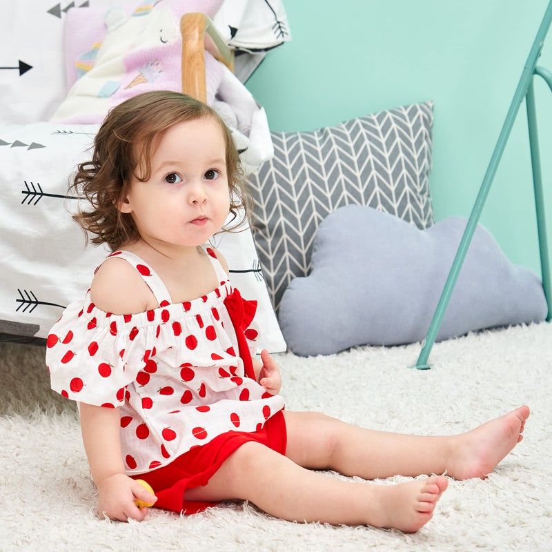 Hipea Toddler Baby Girls Summer Clothes Outfits Ruffle Camisole Spot Dot Tops and Casual Shorts 2-Piece Newborn Girl Clothing Set (Red-Apple, 18-24M) - Image 2