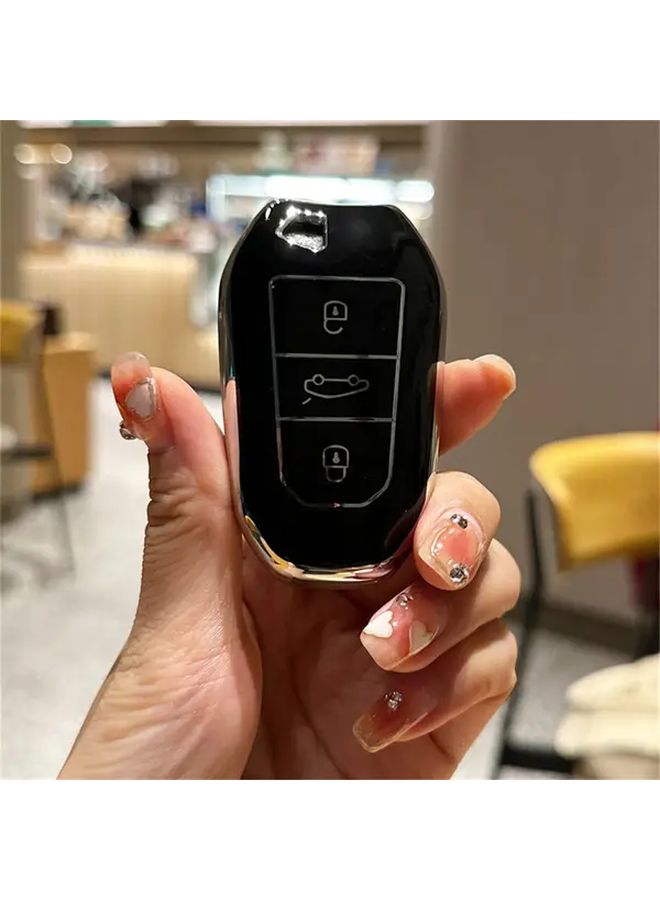 Black TPU Car Remote Key Fob Cover Case Compatible With Peugeot Citroen DS Models - Image 1
