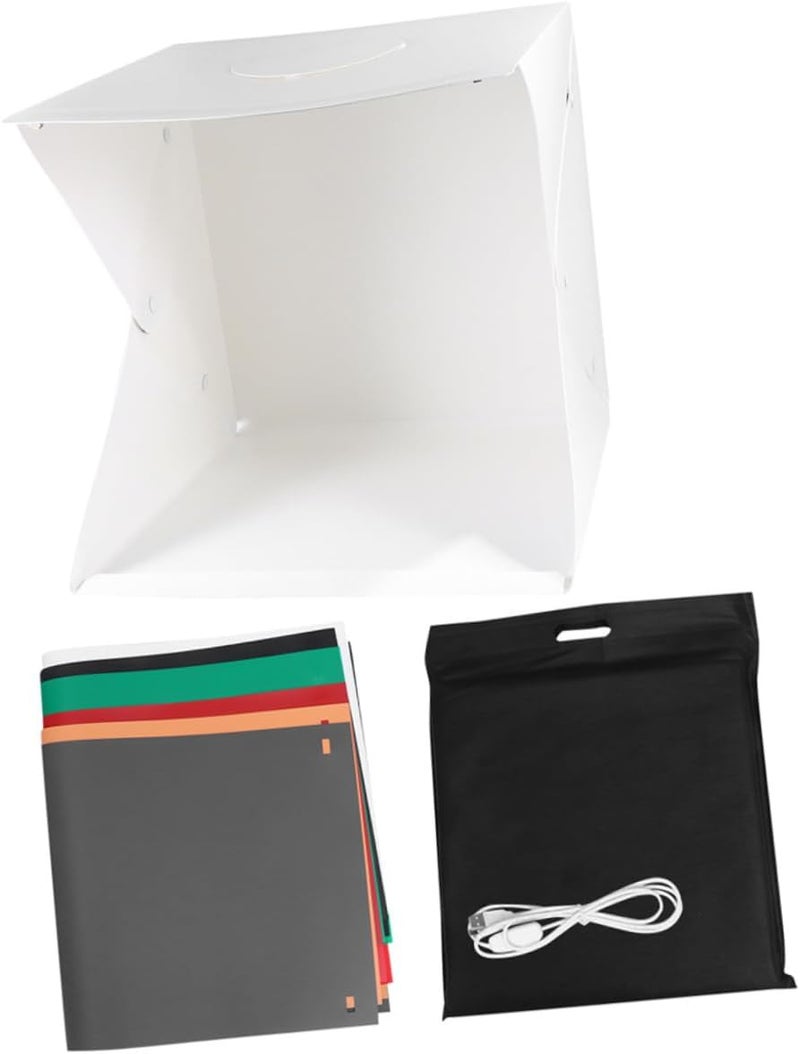40cm Portable Mini Photography Light Box Tent with Adjustable LED Lighting, Folding Shooting Cube with 6 Color Backdrops for Product Photography - Image 1