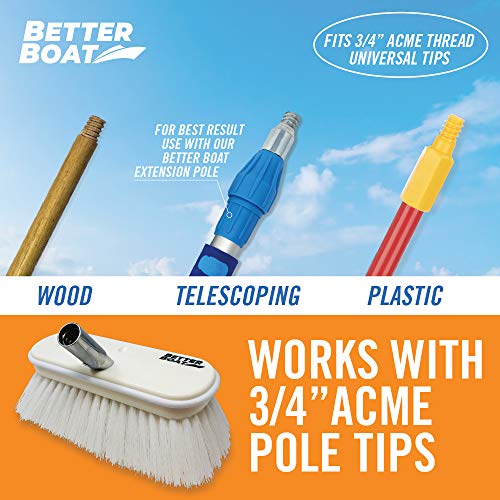 Better Boat Stiff Boat Deck Brush, Heavy-Duty Marine Brush Head, 8" Firm Bristle with Bumper, 3/4" Thread Handle, for RV, Truck, and Auto Cleaning - Image 3