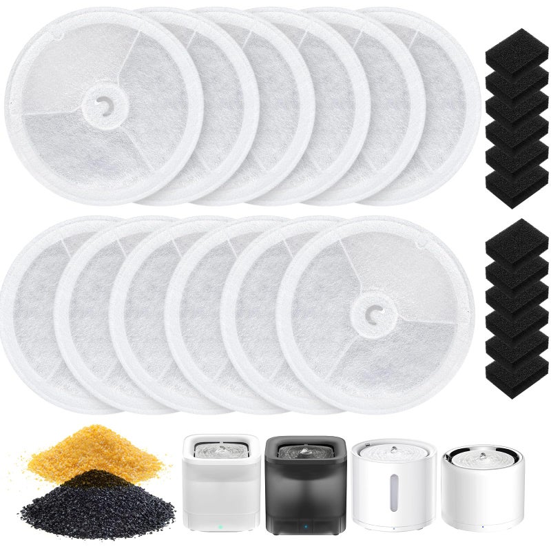 Caehomly 12 PCS Upgraded Filter Unit 3.0 Fit for Pet Cat Water Fountain E versweet Solo 2/Solo SE, E versweet 2S/3/3 Pro, 12 PCS Replacement Filter and 12 PCS Foam Pump Filters - Image 1