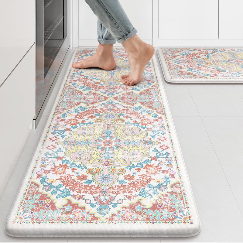 KIMODE Kitchen Mats for Floor 17x4717x29 Boho Vintage Kitchen Rugs 2 PCS Cushioned Anti Fatigue Mats for Kitchen Floor NonSlip Kitchen Floor Mats Sink Laundry Office Desk Pink