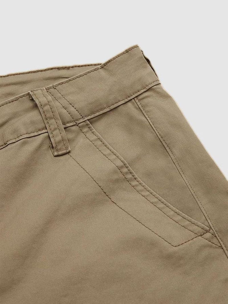 Flamingals Straight Leg Mid Waist Solid Stitch Detail Pants with Flap Pocket Khaki XL - Image 5
