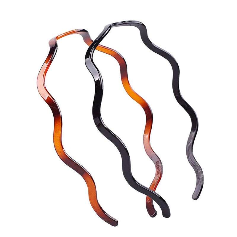 Fodattm 2PCS Women Hard Plastic Headband Hair Hoop Black and Brown Highgrade Headwear Hairband