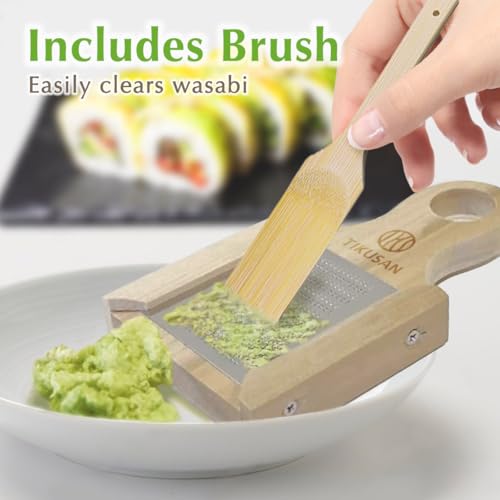 TIKUSAN Japanese Wooden Wasabi Grater (Wasabi Oroshi) for Ginger and Garlic with Bamboo Brush Made in Japan - Image 2
