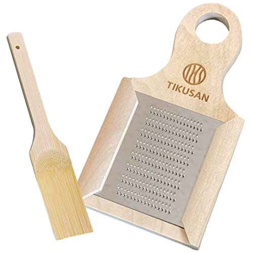 TIKUSAN Japanese Wooden Wasabi Grater (Wasabi Oroshi) for Ginger and Garlic with Bamboo Brush Made in Japan - Image 1
