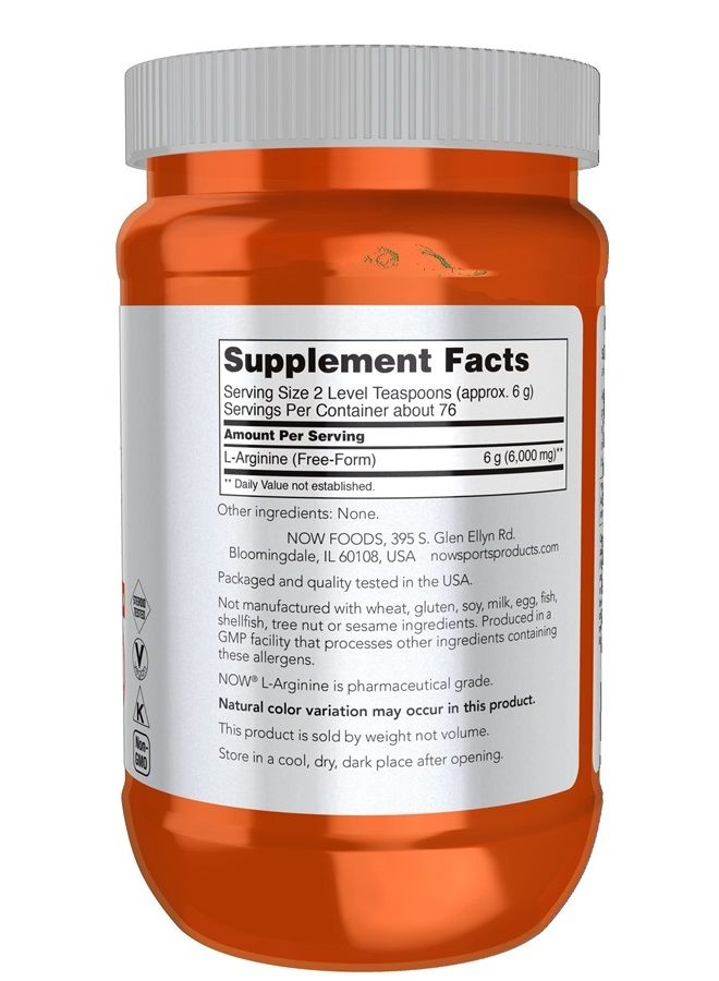 now Sports Nutrition, L-Arginine Powder, Nitric Oxide Precursor, Amino Acids, 1-Pound - Image 2