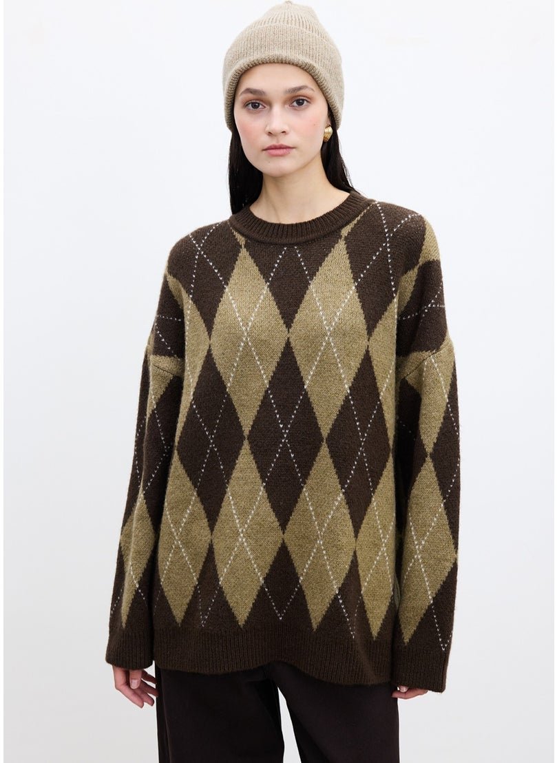 Diamond Patterned Oversized Sweater Brown - pzsku/ZCB670B140D3D9962F901Z/45/_/1741272262/06d6d3d8-fbc1-48fc-90b4-200bb995486c