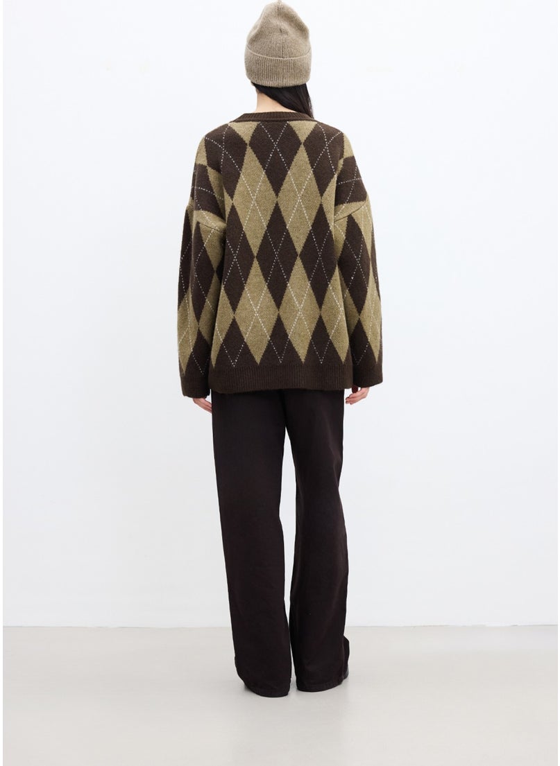 Diamond Patterned Oversized Sweater Brown - pzsku/ZCB670B140D3D9962F901Z/45/_/1741272388/17710d67-348b-407d-b4c1-1009f670a660