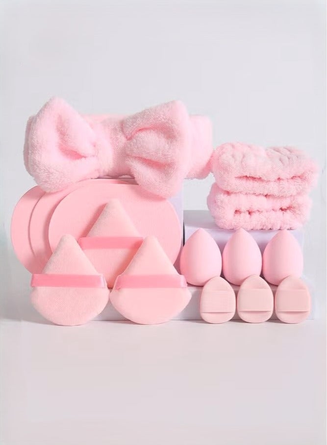 Generic 15-Piece Spa Headband and Wristband Clean Set, Includes Makeup Sponges and Face Triangle Powder Puff Skincare Beauty Blender for Washing Face,Women Gift Set(Pink) - Image 1
