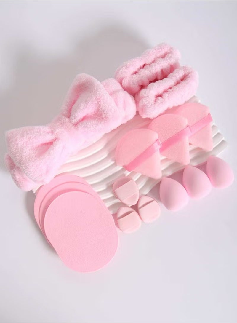 Generic 15-Piece Spa Headband and Wristband Clean Set, Includes Makeup Sponges and Face Triangle Powder Puff Skincare Beauty Blender for Washing Face,Women Gift Set(Pink) - Image 4