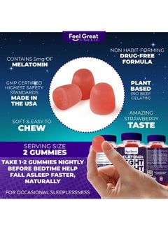 Feel Great 365 Feel Great Adult Melatonin Gummy | Strawberry Flavored Vegan Gummy| Melatonin 5 MG | Sleep Aid for Adults | 45 Day Supply  - Image 4