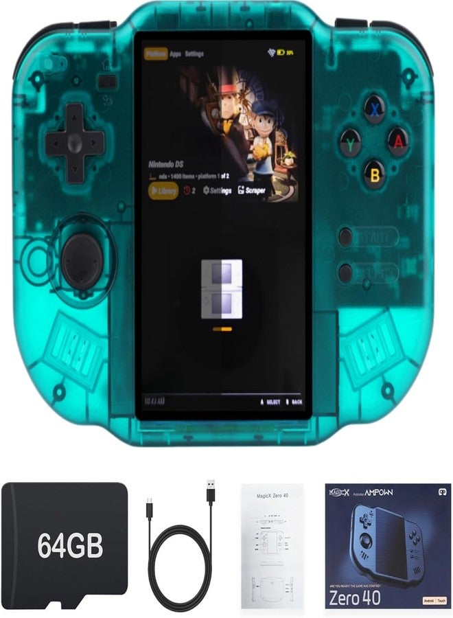 AMPOWN MagicX Zero 40 Retro Handheld Game Console , 3.4 Inch IPS Screen Linux System Sunken Dual Joystick Built-in 64G TF Card Handheld Emulator Support 4.2G WiFi Bluetooth TV Output(Green) - Image 1