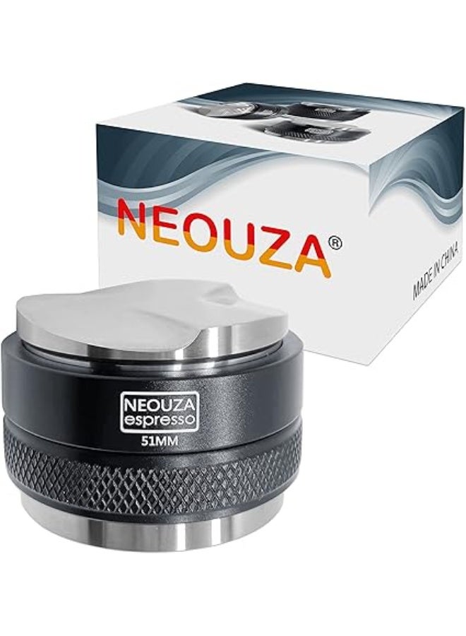 نيوزا موزع ومكبس القهوة 2 في 1 مزدوج الراس مقاس 51 ملم، متوافق مع حامل فلتر ديلونجي وبريفيل وبورتافلتر، بعمق قابل للتعديل، مكبس اسبريسو احترافي مستوي مزدوج الراس , اسود - Image 1