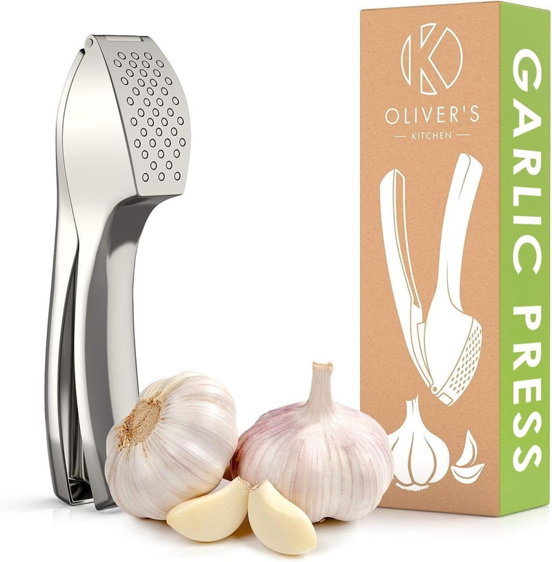 Oliver's Kitchen أوليفرز كيتشن ® عصر ثوم فاخر - سهل الاستخدام والتنظيف للغاية - كسارة وفرامة ثوم - اسحق الثوم والزنجبيل بسهولة (لا حاجة للتقشير) - مصمم ليدوم - قوي ومتين - تصميم أنيق… - Image 1