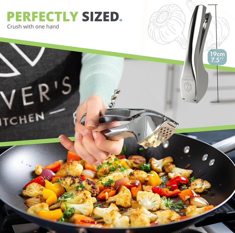 Oliver's Kitchen أوليفرز كيتشن ® عصر ثوم فاخر - سهل الاستخدام والتنظيف للغاية - كسارة وفرامة ثوم - اسحق الثوم والزنجبيل بسهولة (لا حاجة للتقشير) - مصمم ليدوم - قوي ومتين - تصميم أنيق… - Image 5