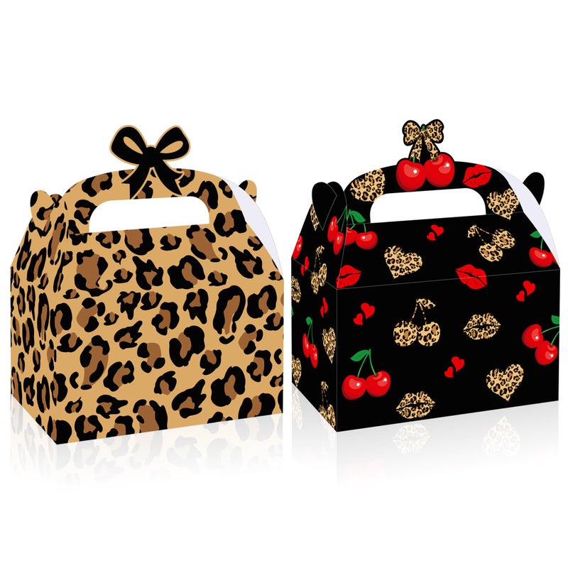 umoni Cheetah and Cherry Favor Treat Box Leopard Cherry Bow Party Supplies Cheetah Print Birthday Gift Box 12PCS Leopard Print Cherries Gable Boxes for Girls Night Out Bachelorette Party Decor - Image 1