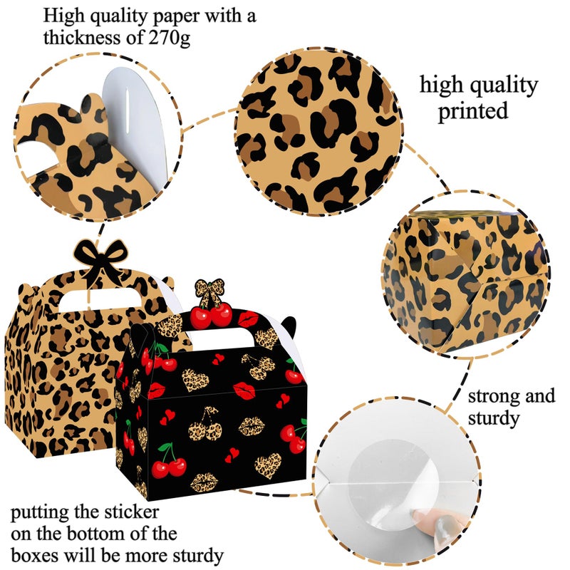 umoni Cheetah and Cherry Favor Treat Box Leopard Cherry Bow Party Supplies Cheetah Print Birthday Gift Box 12PCS Leopard Print Cherries Gable Boxes for Girls Night Out Bachelorette Party Decor - Image 4