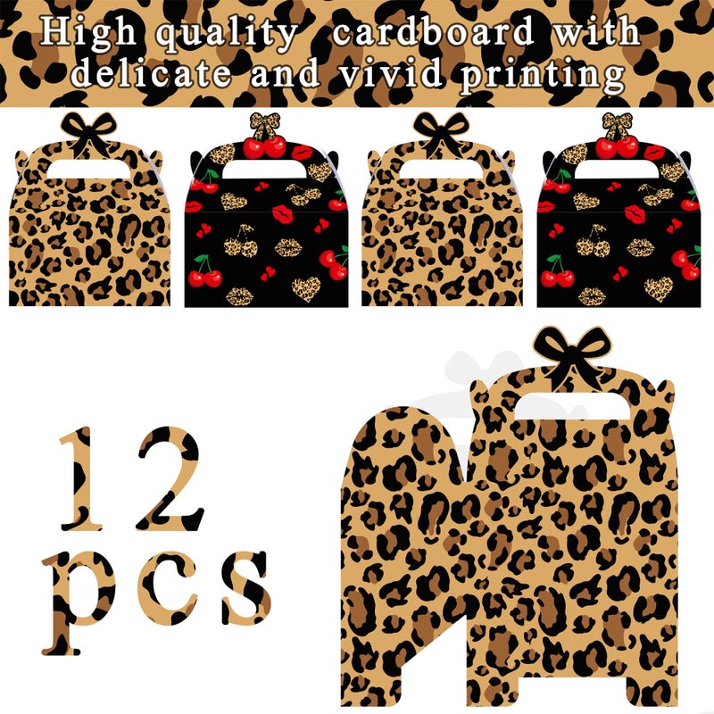 umoni Cheetah and Cherry Favor Treat Box Leopard Cherry Bow Party Supplies Cheetah Print Birthday Gift Box 12PCS Leopard Print Cherries Gable Boxes for Girls Night Out Bachelorette Party Decor - Image 2