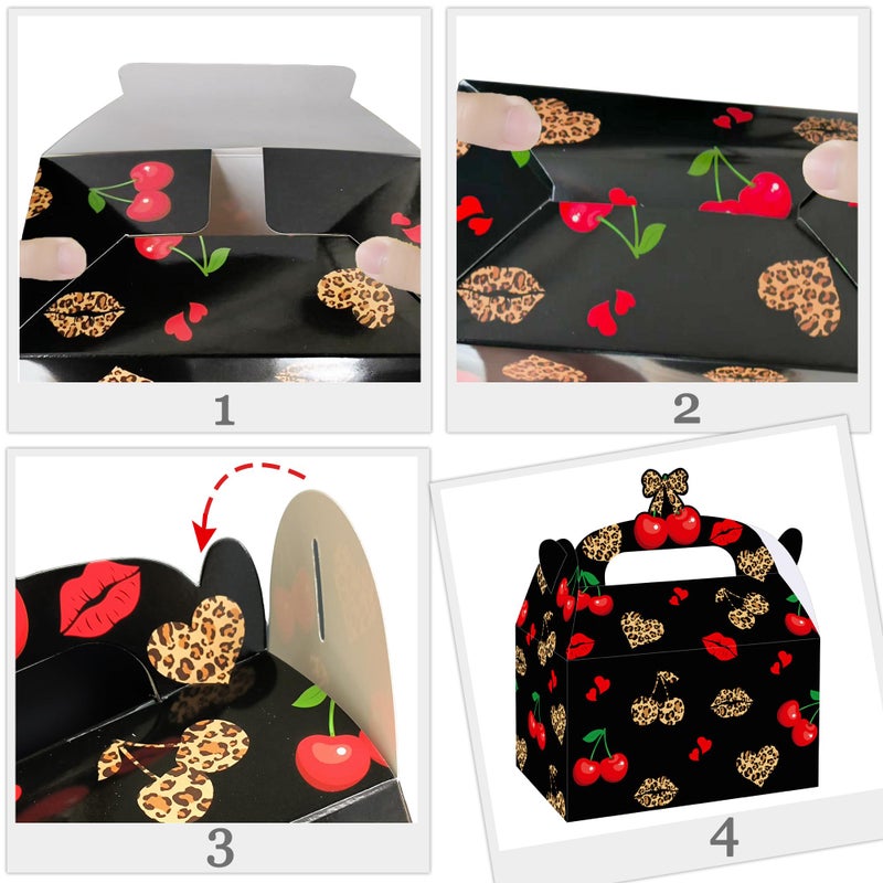 umoni Cheetah and Cherry Favor Treat Box Leopard Cherry Bow Party Supplies Cheetah Print Birthday Gift Box 12PCS Leopard Print Cherries Gable Boxes for Girls Night Out Bachelorette Party Decor - Image 3