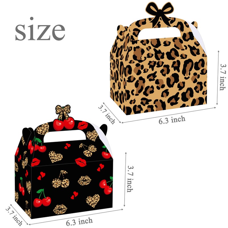 umoni Cheetah and Cherry Favor Treat Box Leopard Cherry Bow Party Supplies Cheetah Print Birthday Gift Box 12PCS Leopard Print Cherries Gable Boxes for Girls Night Out Bachelorette Party Decor - Image 5
