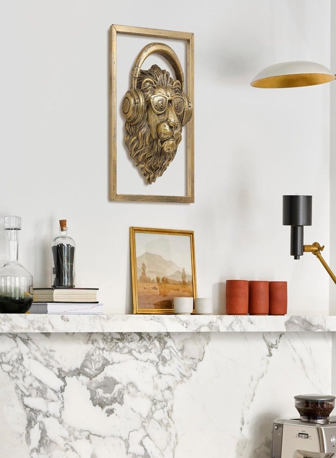 Newinhome زينة جدارية من رؤوس حيوانات من نيوينهوم، منحوتات حيوانات من الراتنج، ديكور معلق على الحائط، منحوتة جدارية ذهبية عتيقة لغرفة المعيشة وغرفة النوم والمكتب (أسد) - Image 4