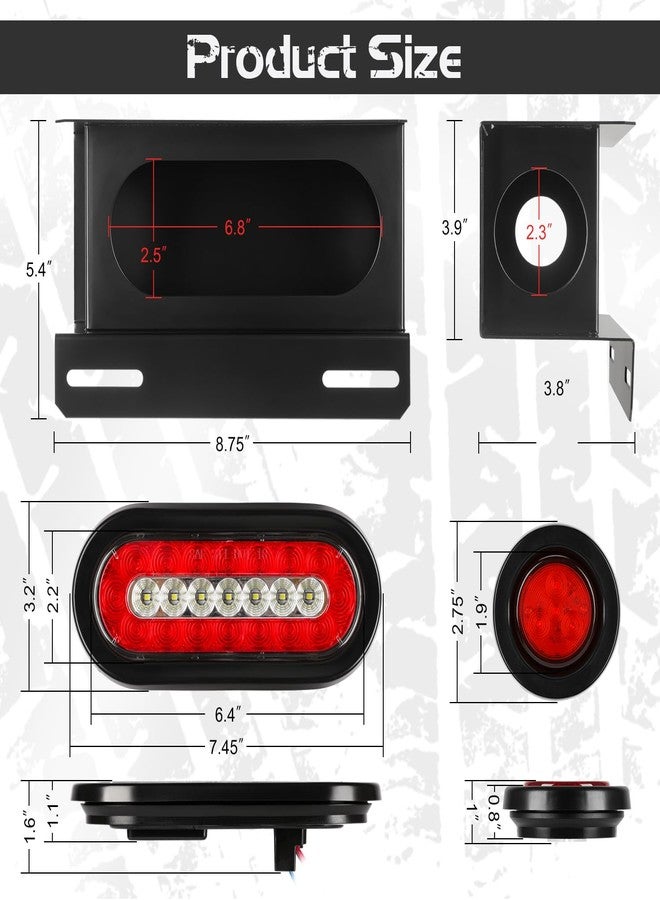 LINKITOM 2 PCS Trailer Lights Welded Mount Steel Boxes Kit w/License Plate Bracket 6 inch Red/White LED Oval Tail & Red Round Side w/Grommet Plugs (KW8055-Z001) - Image 5