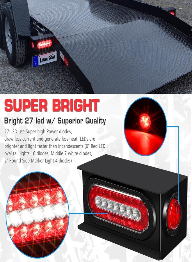 LINKITOM 2 PCS Trailer Lights Welded Mount Steel Boxes Kit w/License Plate Bracket 6 inch Red/White LED Oval Tail & Red Round Side w/Grommet Plugs (KW8055-Z001) - Image 2