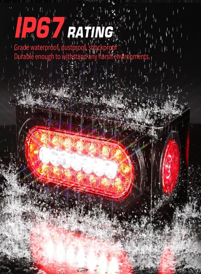 LINKITOM 2 PCS Trailer Lights Welded Mount Steel Boxes Kit w/License Plate Bracket 6 inch Red/White LED Oval Tail & Red Round Side w/Grommet Plugs (KW8055-Z001) - Image 4